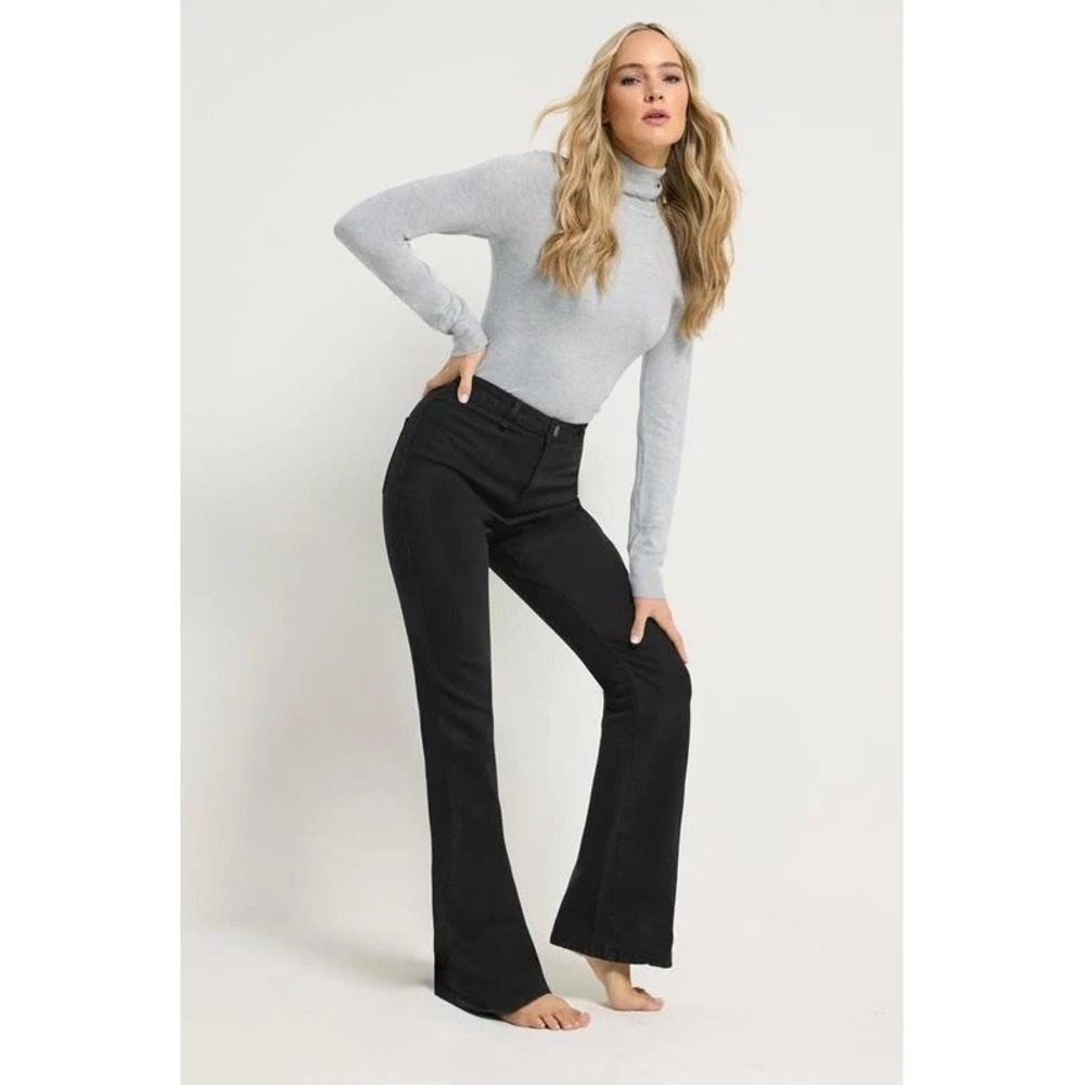 Long Tall Sally NWT Flare Jeans Womens 12 Black High Rise Denim 38"